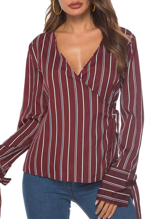 Striped V-neck String Blouse