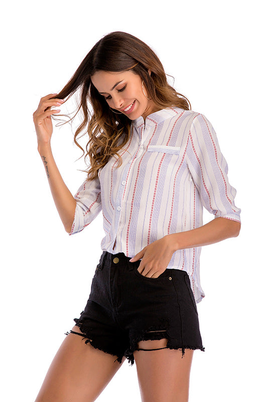 Vertical Striped Single Breasted Blouse