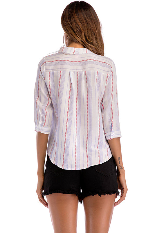 Vertical Striped Single Breasted Blouse