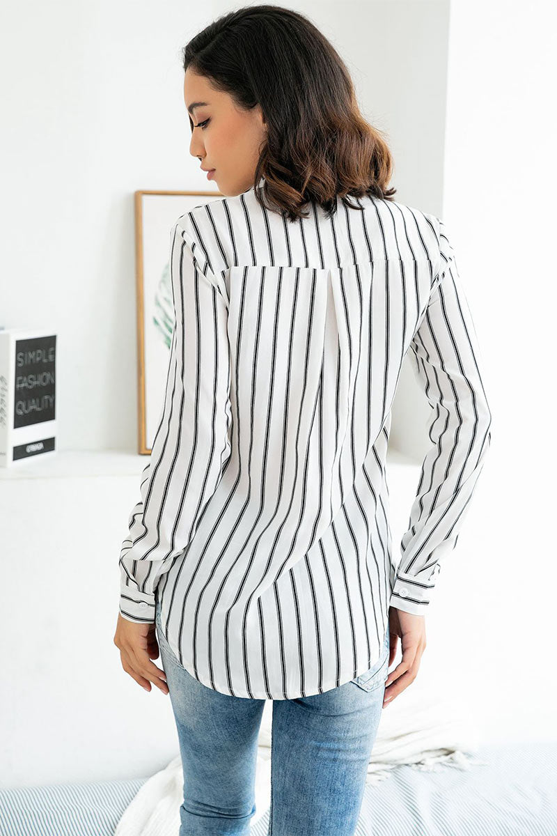 Vertical Striped Single Breasted Fitted Blouse