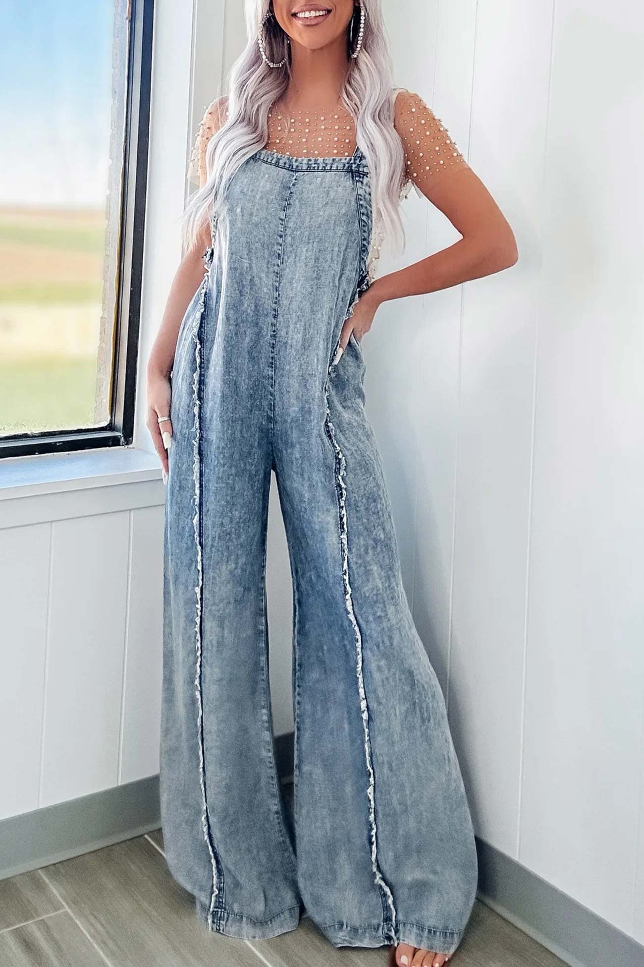 Vintage Raw Edge Wash Denim Jumpsuits