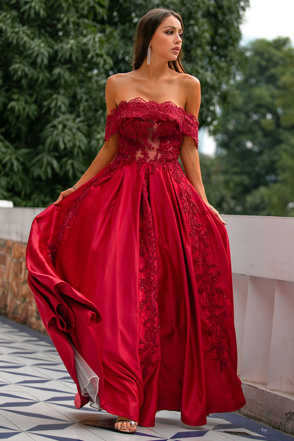 Red Off the Shoulder Long Prom Dress