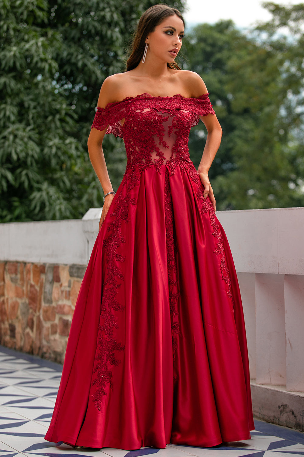 Red Off the Shoulder Long Prom Dress