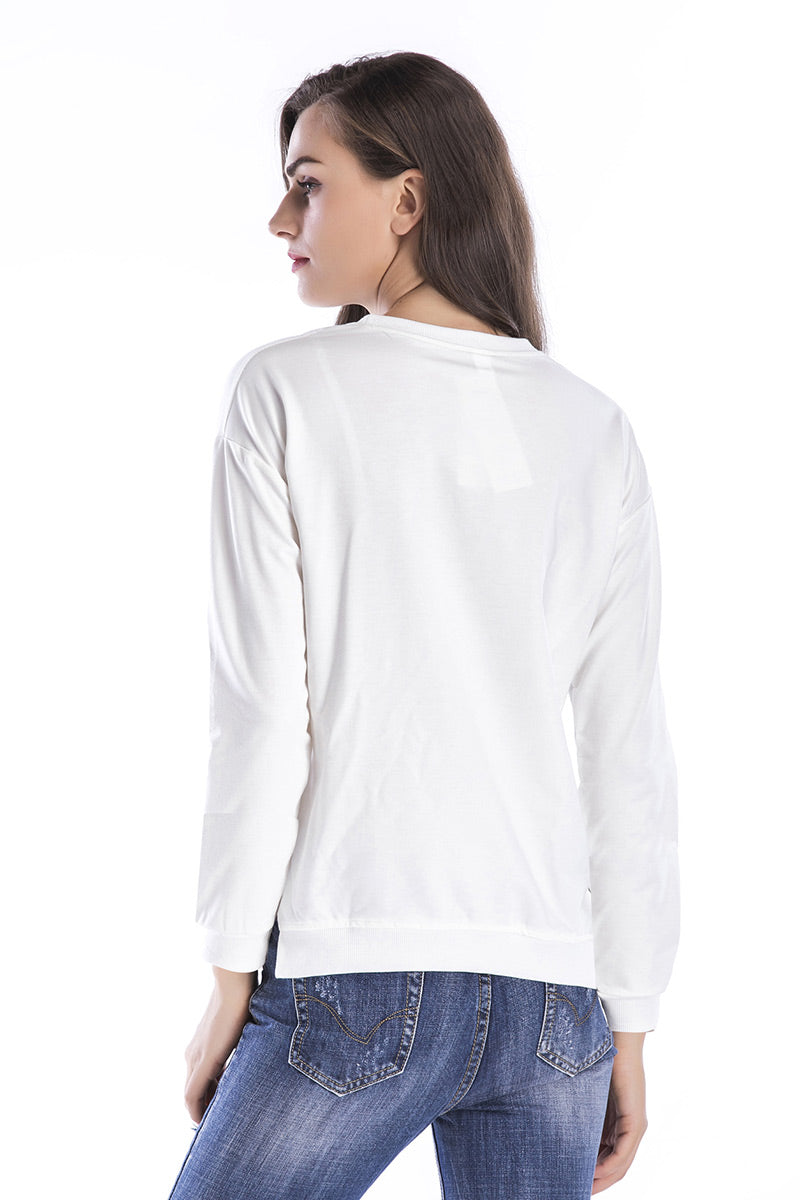 White Deer Print Asymmetrical Hem Sweatshirt