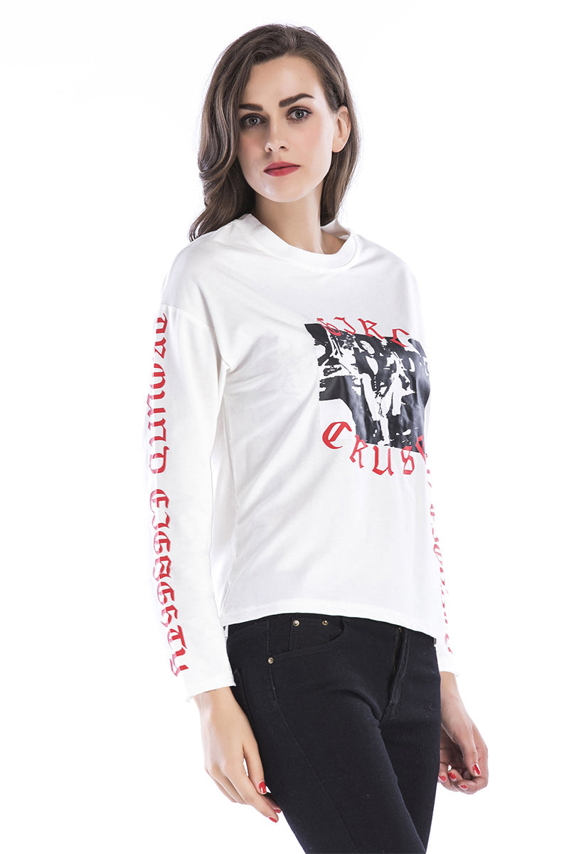 White Pullover Printed Sweatshirt