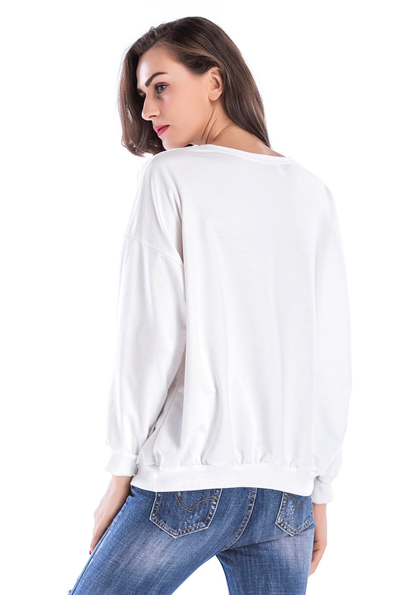 White Self Tie Printed Sweatshirt