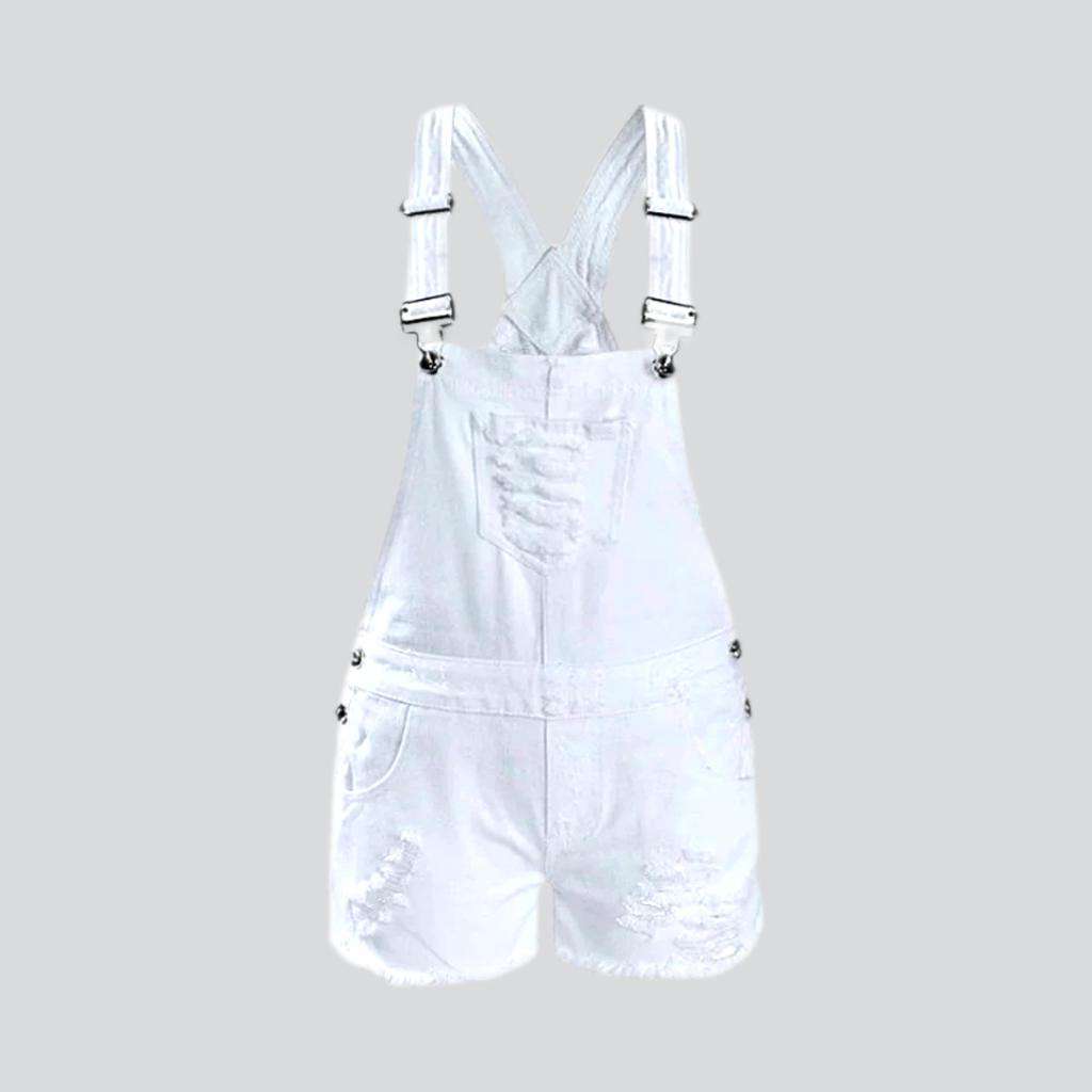 White women's denim romper - Fashionpara