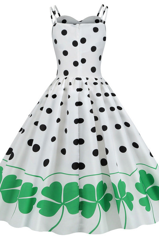 White And Black Polka Dot Sleeveless Swing Dress