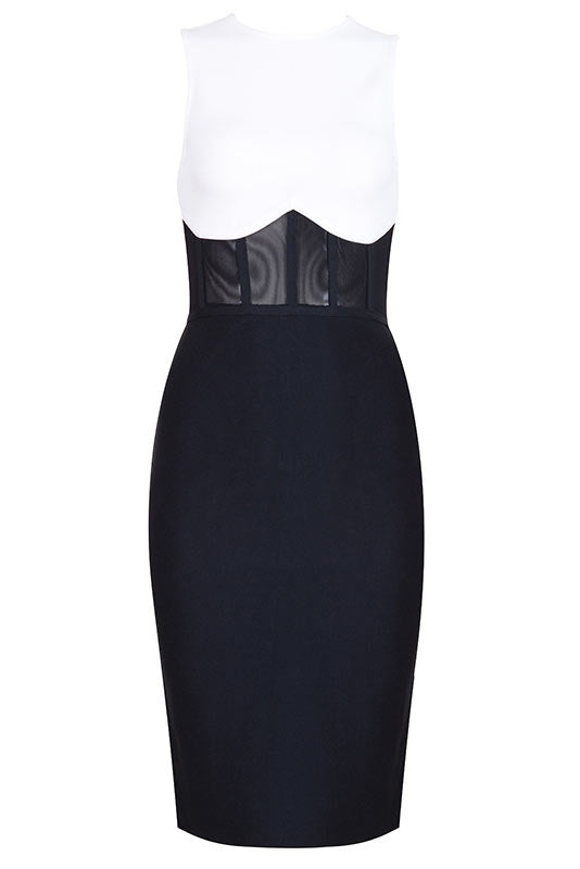 White And Black Sleeveless Bodycon Bandage Dress