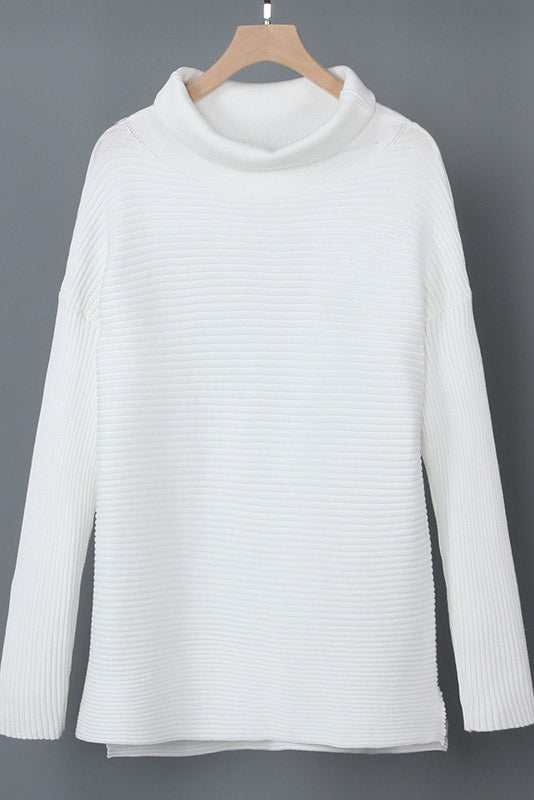 White Long-Sleeved High-Neck Casual Sweater