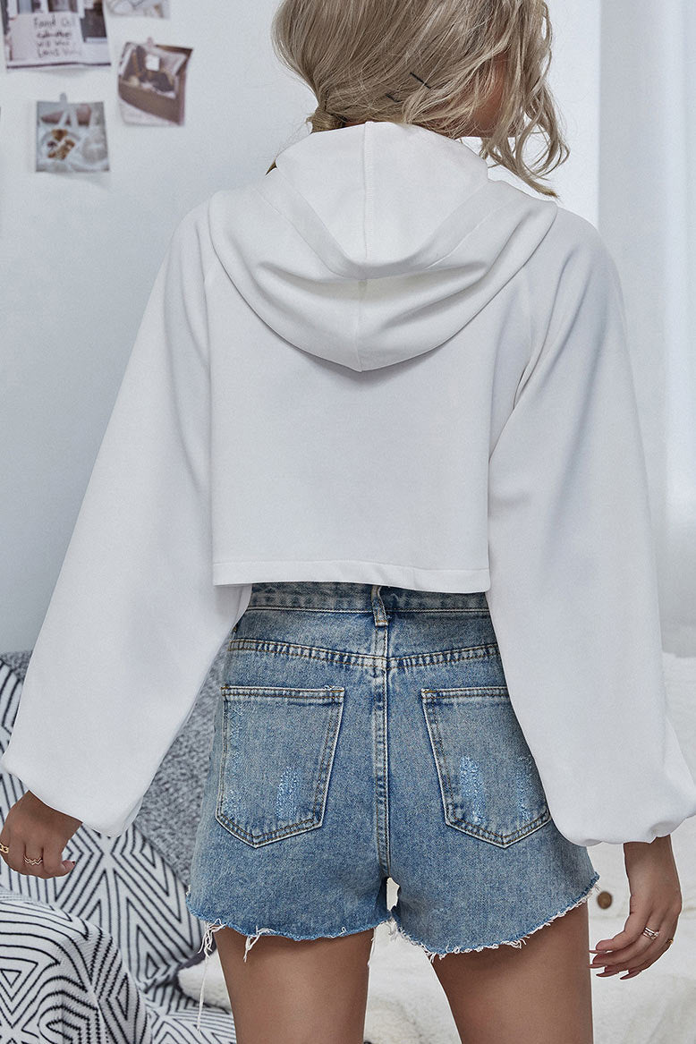 White Zip Up Crop Hoodie