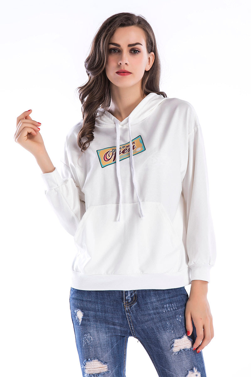 Women's Printed Pocket Drawstring Sweatshirt - Mislish