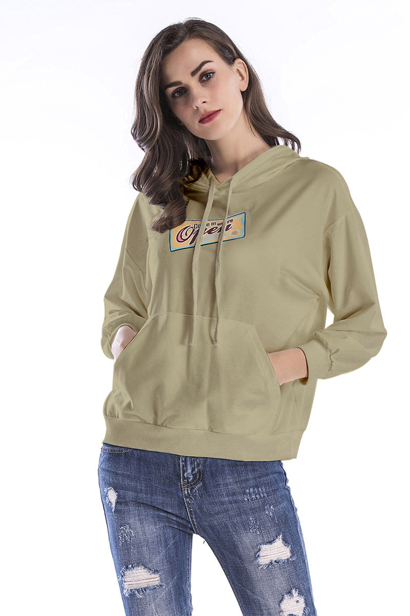 Women's Printed Pocket Drawstring Sweatshirt