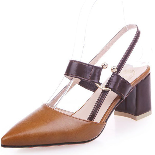 Chunky Heel Pointed Cap-toe Sandals With Buckle - Mislish