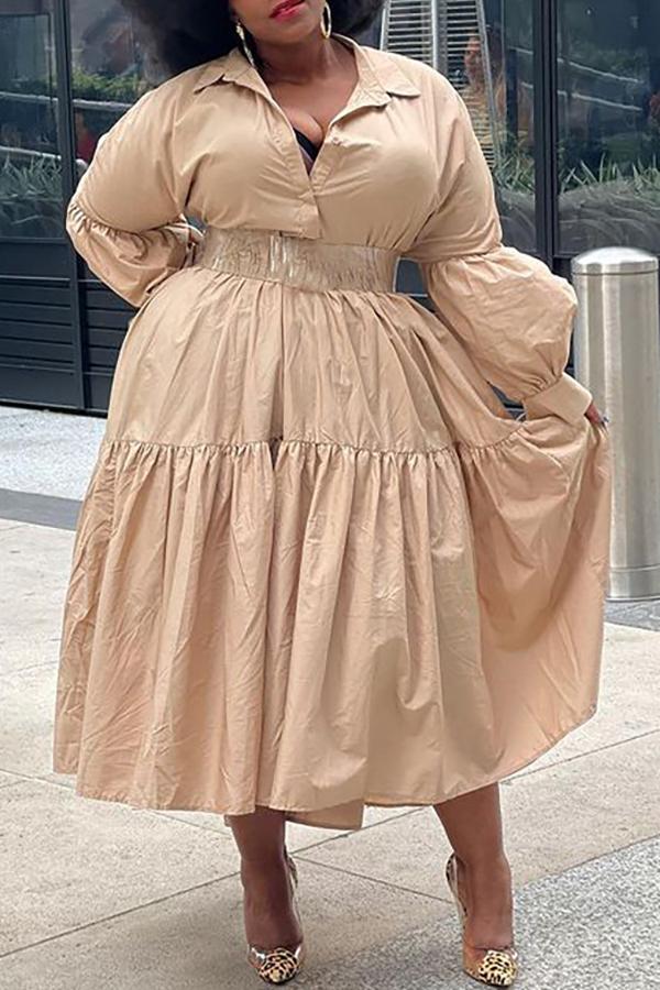 Plus Size Single-breasted Solid Color Loose Shirt Dress