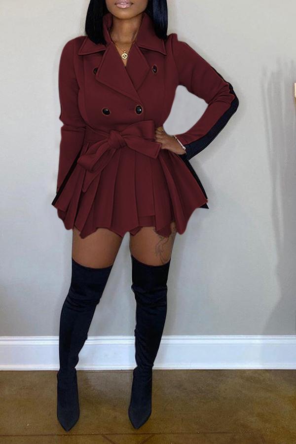 Lapel Double-breasted Casual Colorblock Mini Dress Plus Size