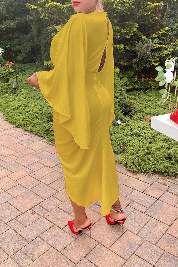 Fashion V-neck Batwing Sleeve Drawstring Midi Dress