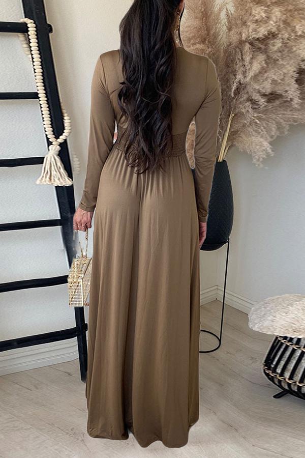 Deep V Collect Waist Side Slit Maxi Dress