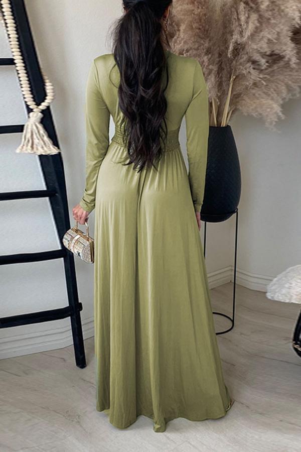 Deep V Collect Waist Side Slit Maxi Dress