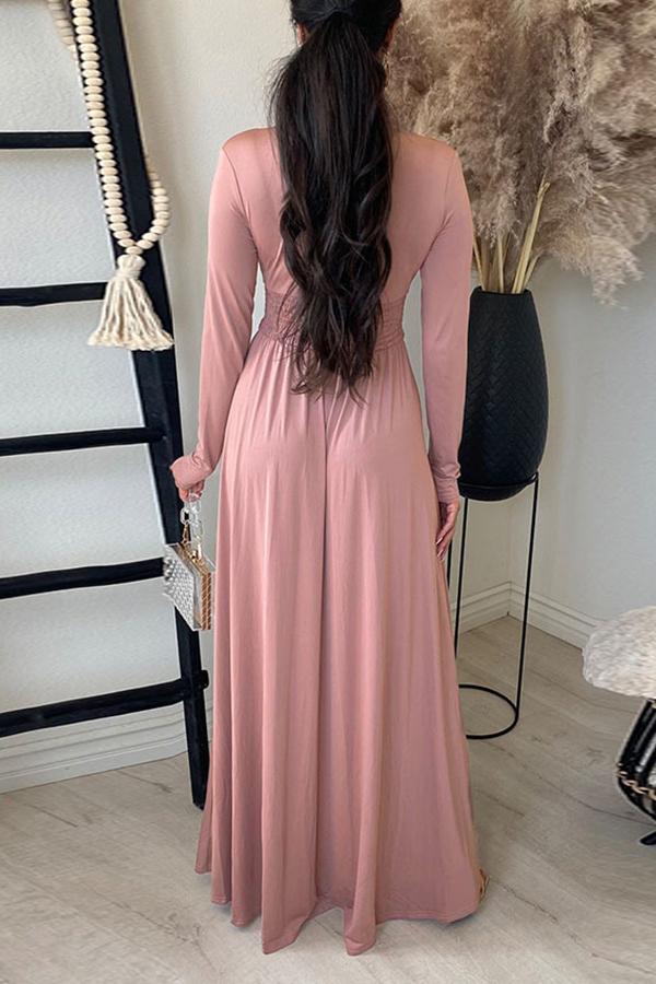 Deep V Collect Waist Side Slit Maxi Dress