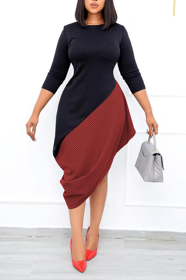 Asymmetrical Striped Stitch Midi Dress