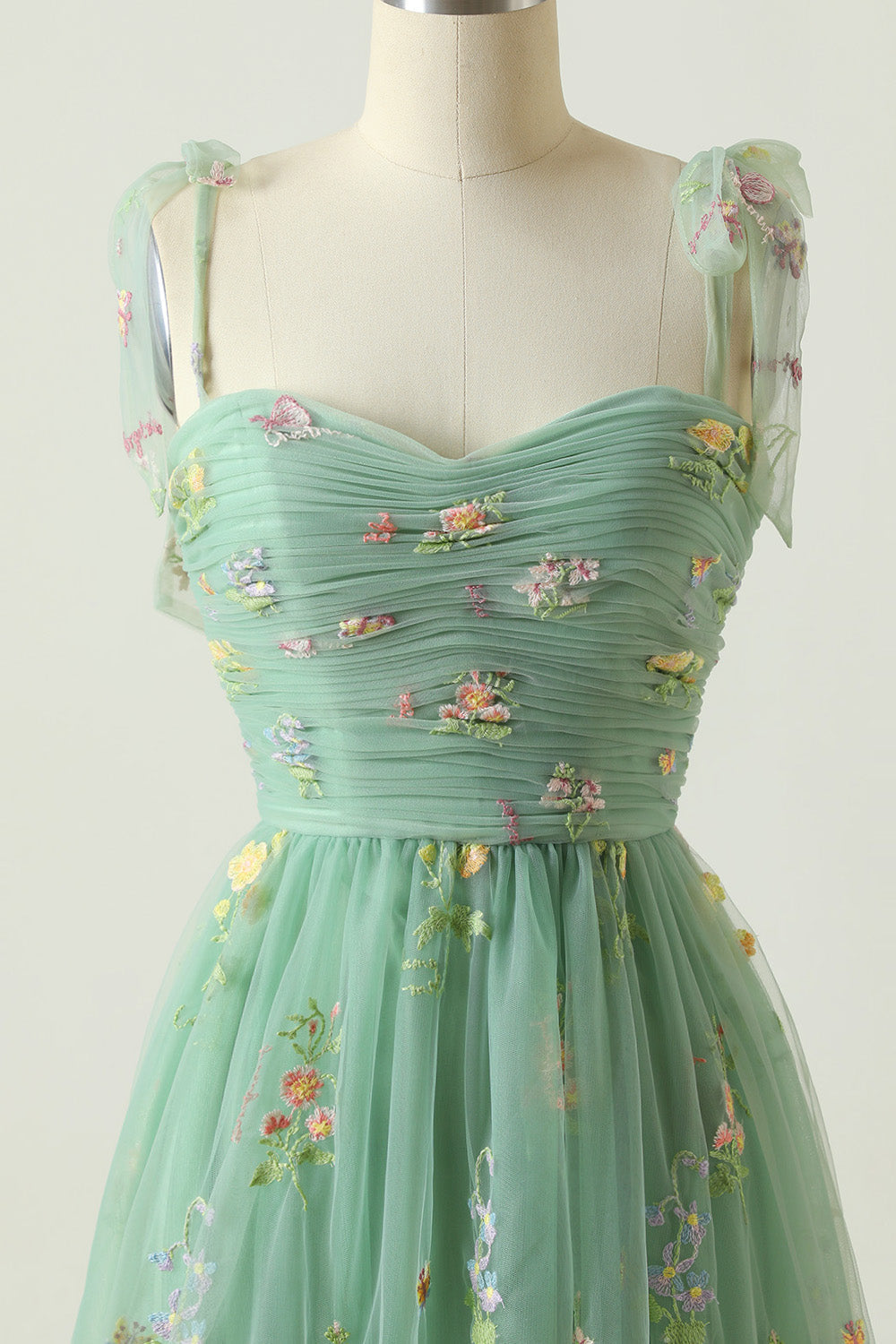 Green A Line Spaghetti Straps Long Prom Dress With Embroidery