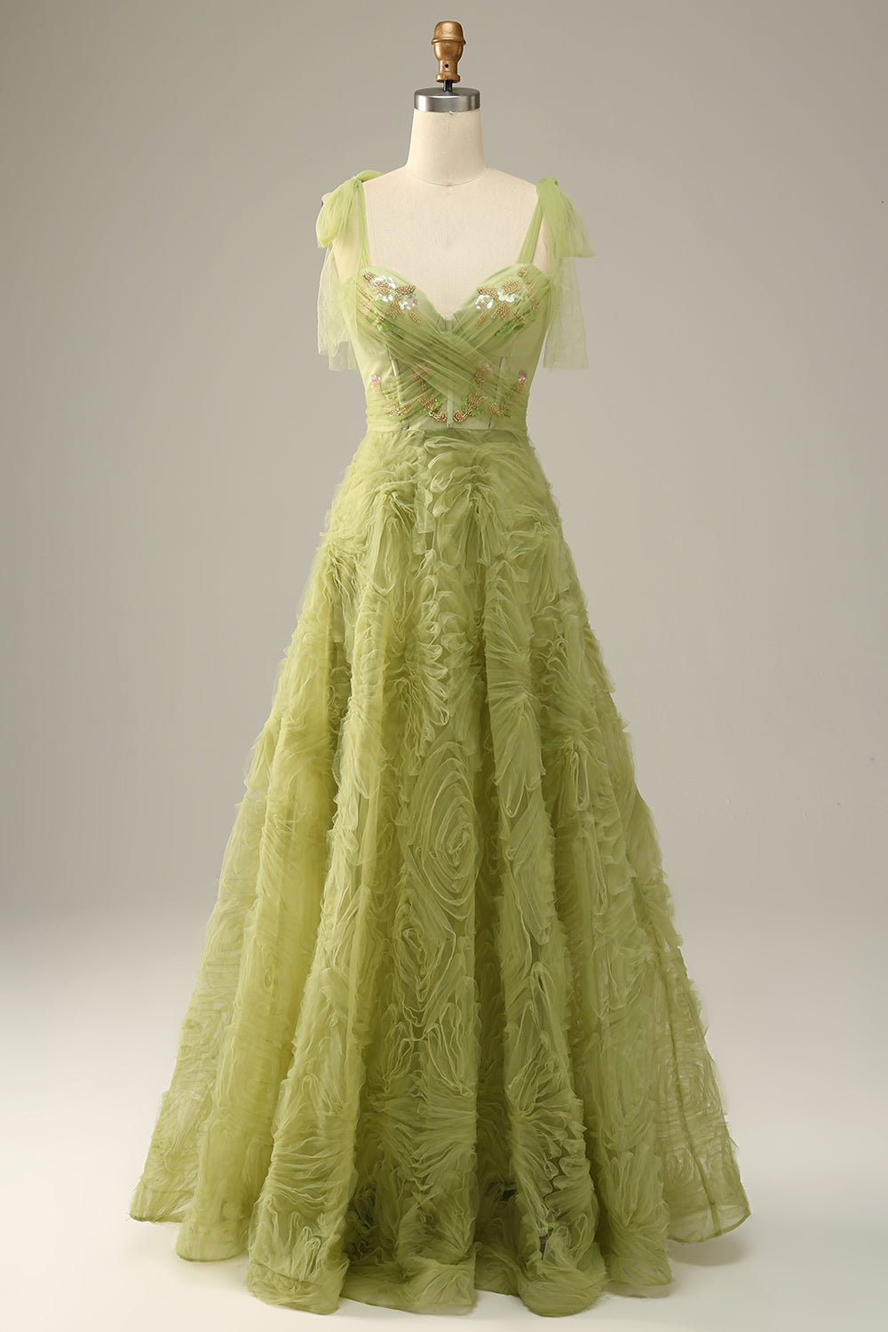 Light Green A-Line Long Prom Dress With Embroidery