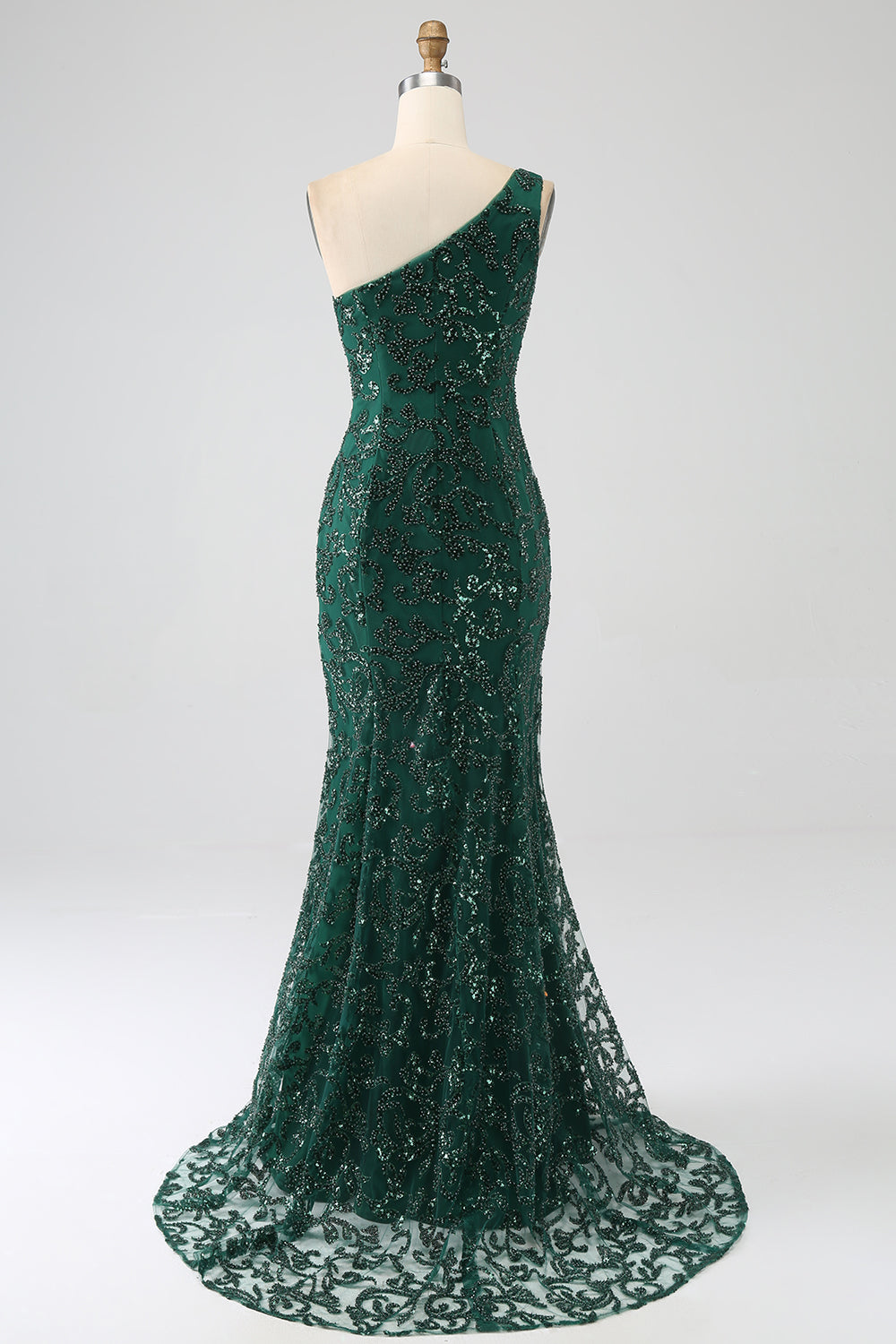 Sparkly Dark Green Beaded Long Mermaid Lace Prom Dress with Slit