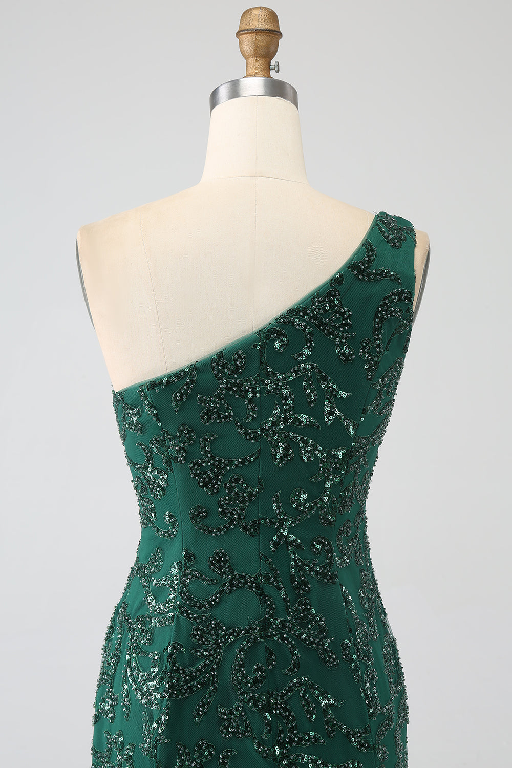 Sparkly Dark Green Beaded Long Mermaid Lace Prom Dress with Slit