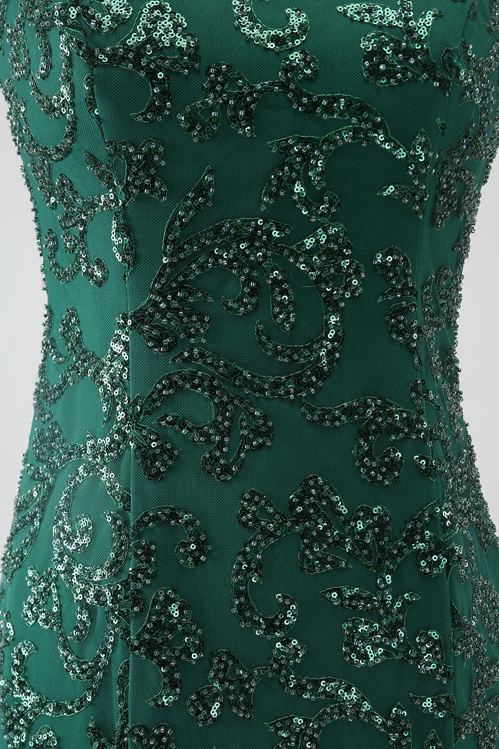 Sparkly Dark Green Beaded Long Mermaid Lace Prom Dress with Slit