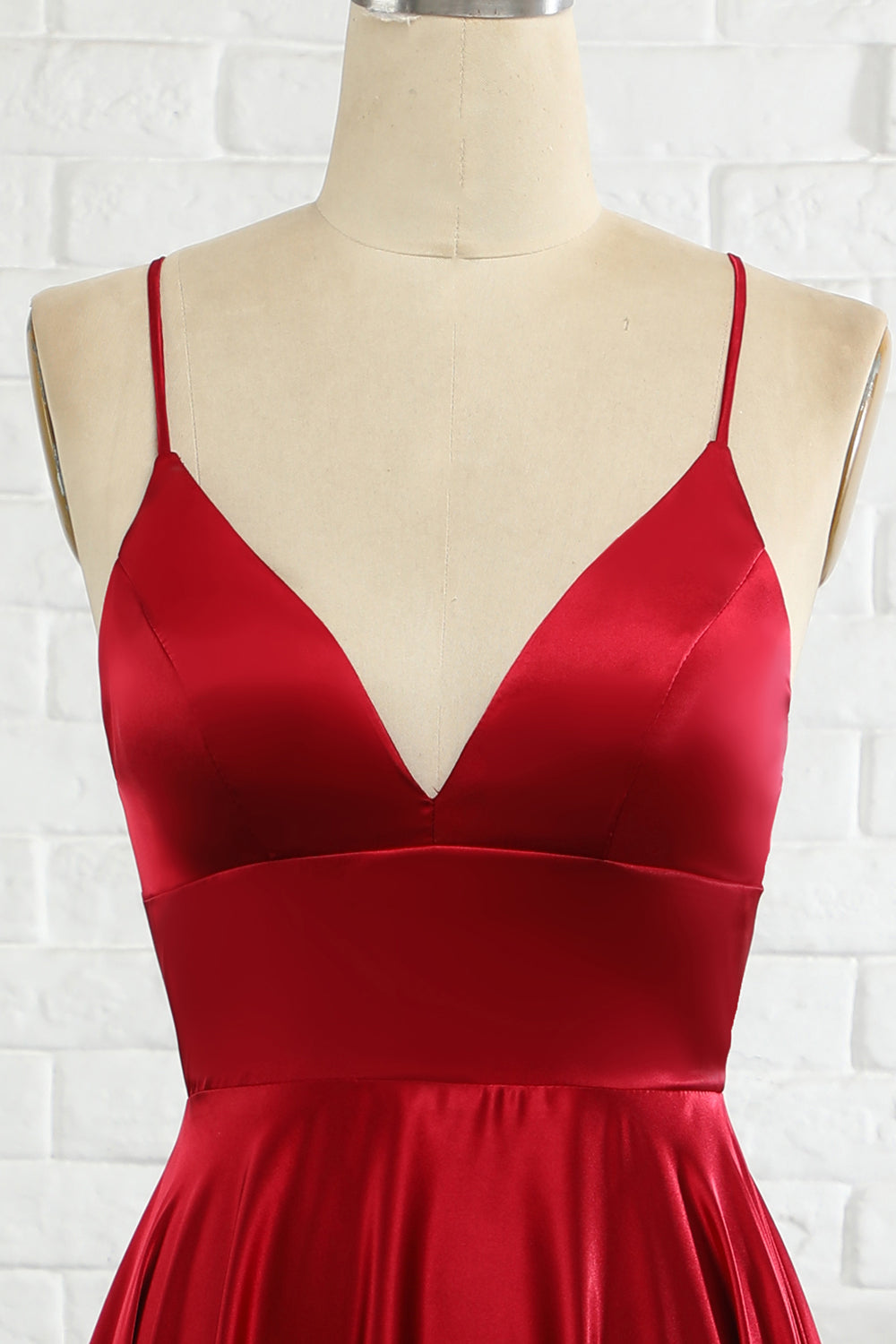 Simple A Line Spaghetti Straps Burgundy Long Bridesmaid Dress with Cirss Cross Back