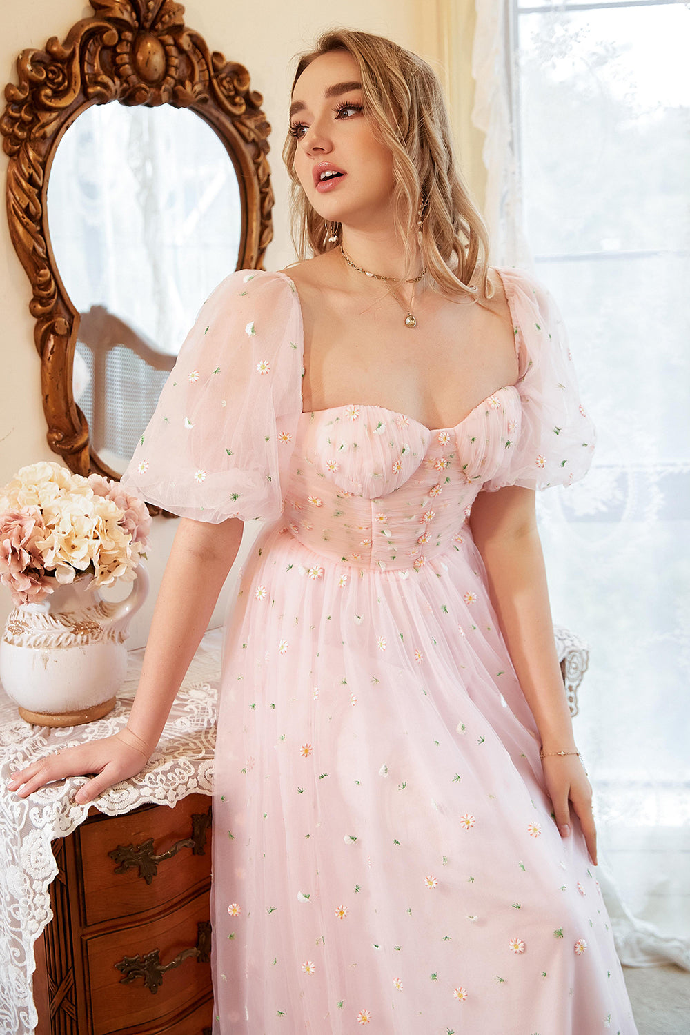 A Line Off the Shoulder Blush Plus Size Prom Dress with Embroidery