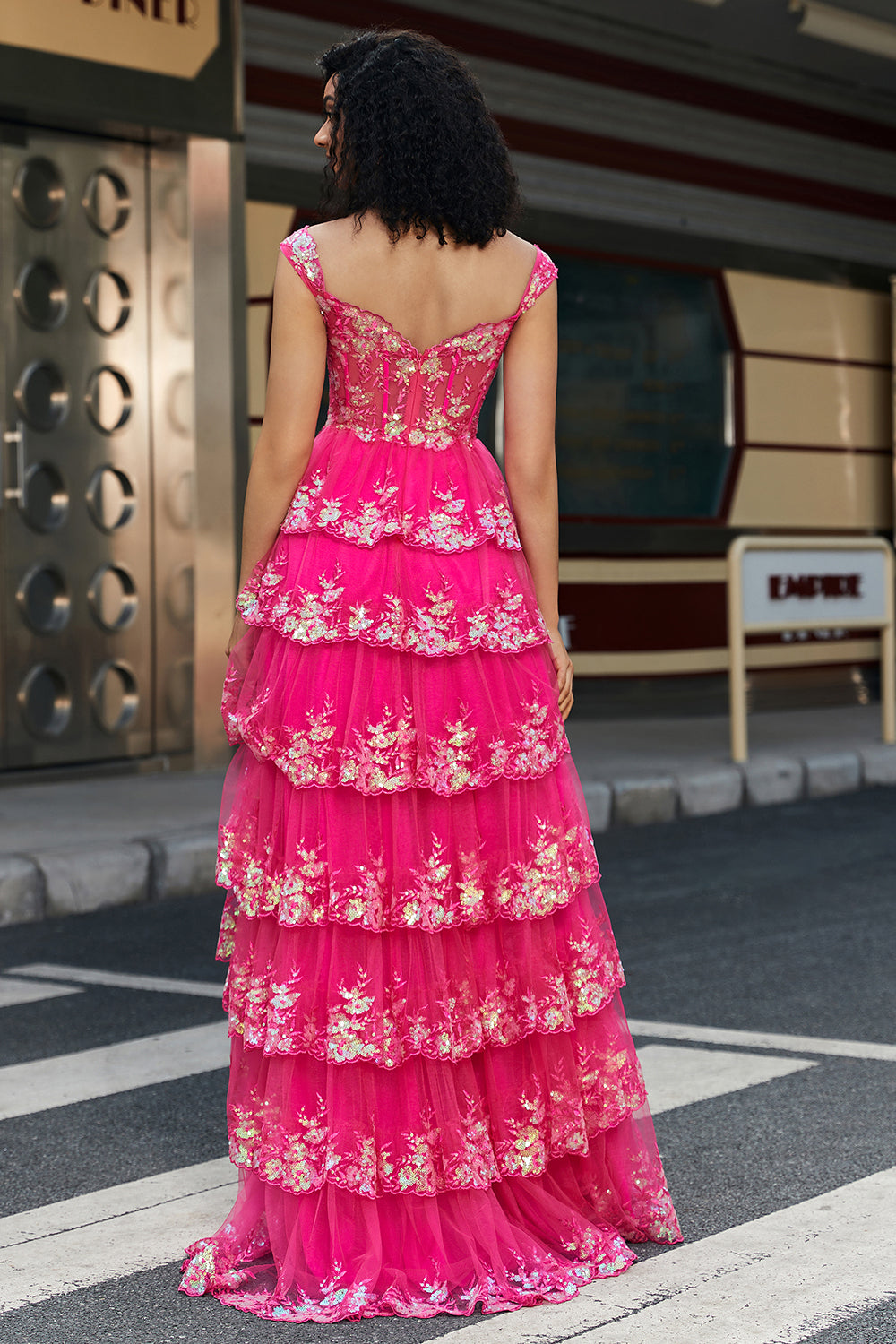 Sparkly A Line Long Off The Shoulder Sequin Black Tiered Long Prom Dress with Slit