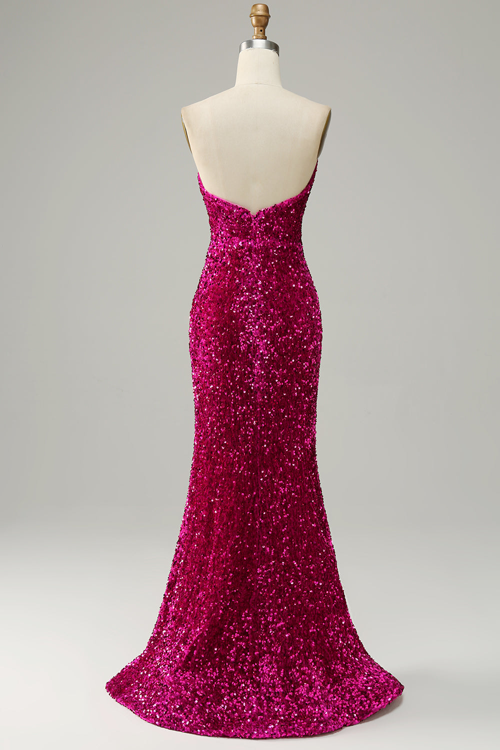 Hot Pink Strapless Sequin Prom Dress with Slit