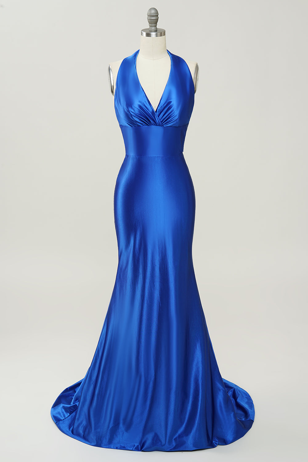 Royal Blue Halter Lace Up Backless Prom Dress