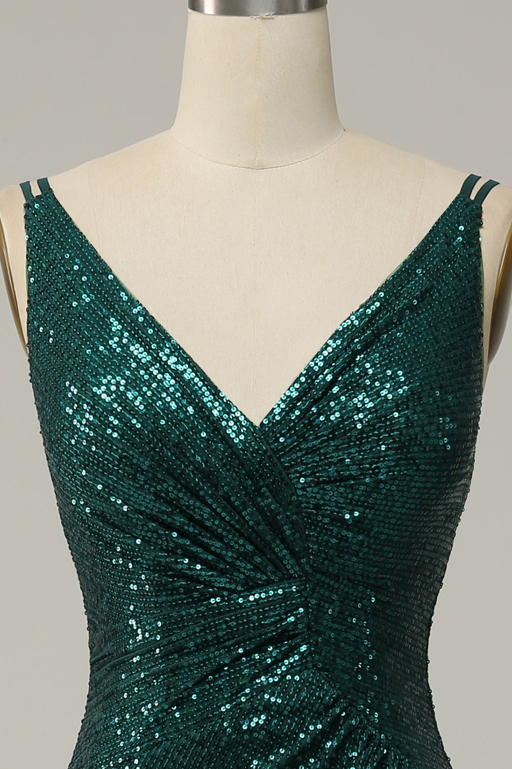 Dark Green Sequined Spaghetti Straps Prom Dress With Slit