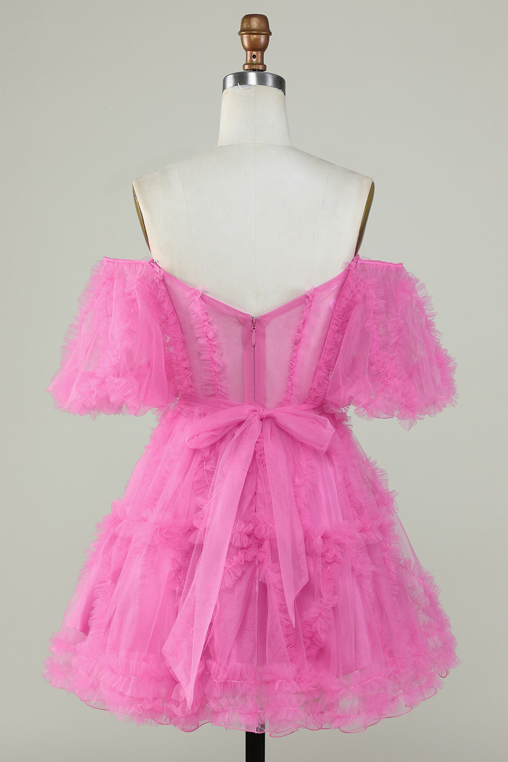 Cute A Line Off the Shoulder Pink Tulle Homecoming Dress