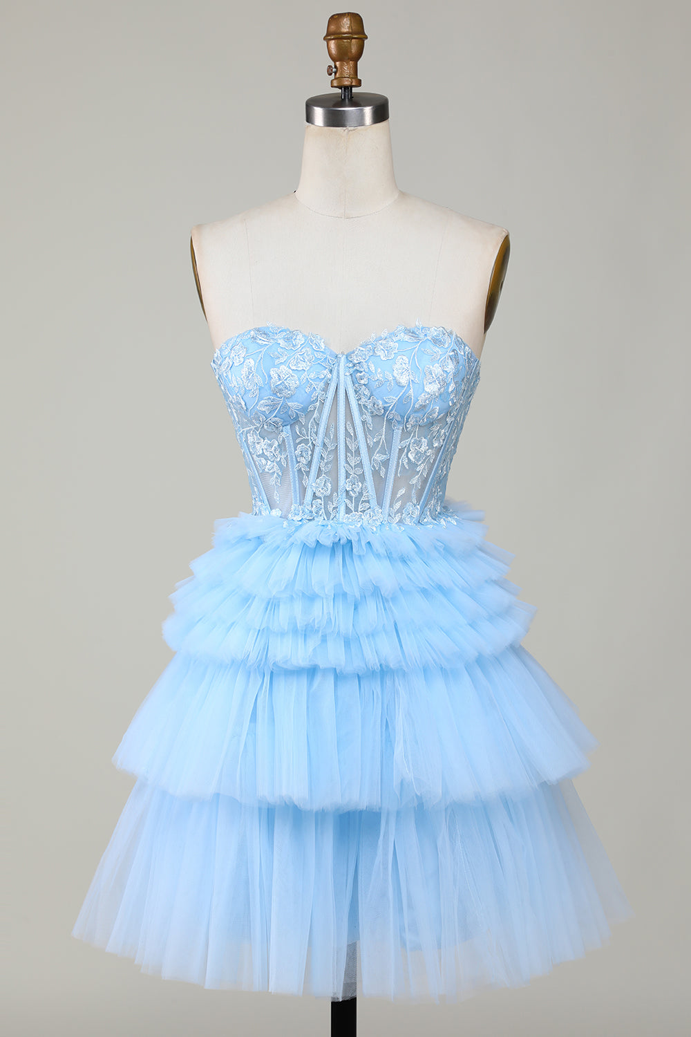 Blue Sweetheart A-Line Corset Short Homecoming Dress with Ruffles