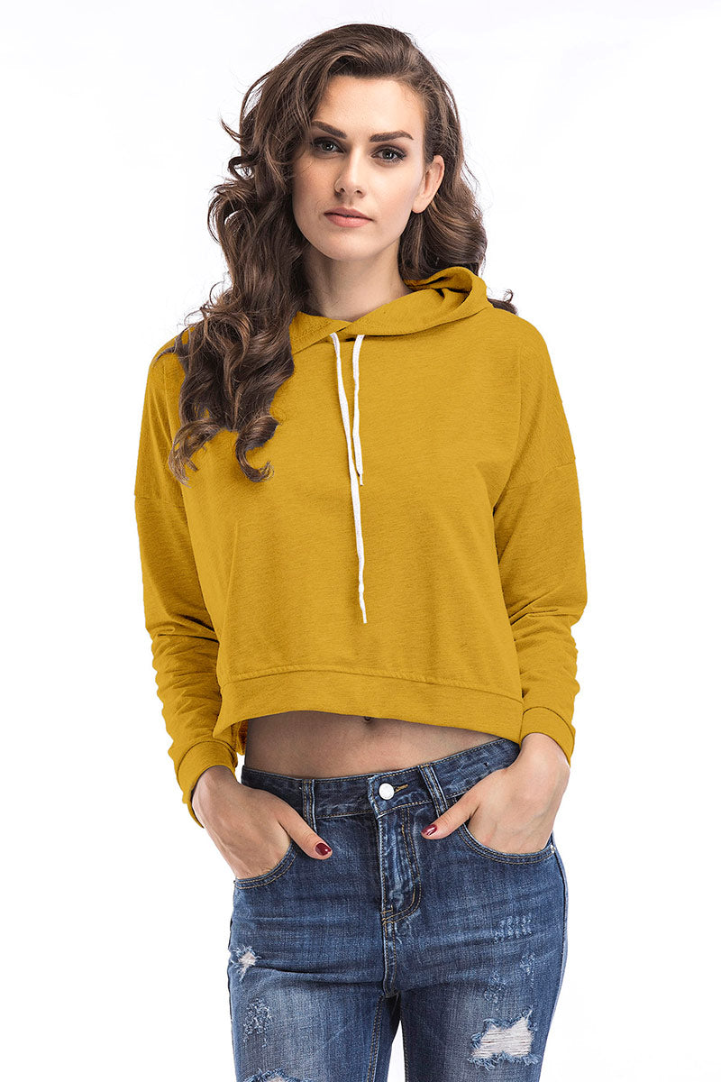 Gray Drawstring Slit Back Crop Sweatshirt - Mislish