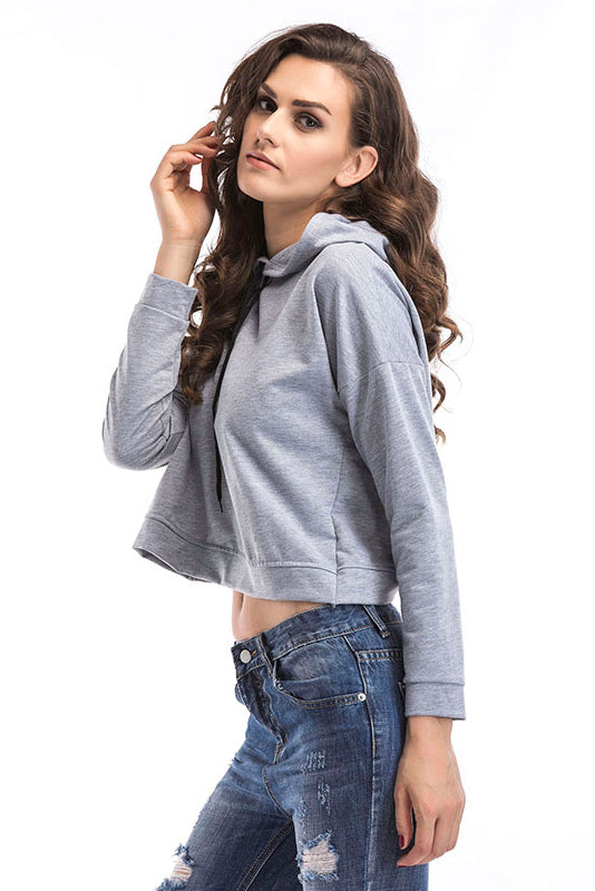 Gray Drawstring Slit Back Crop Sweatshirt