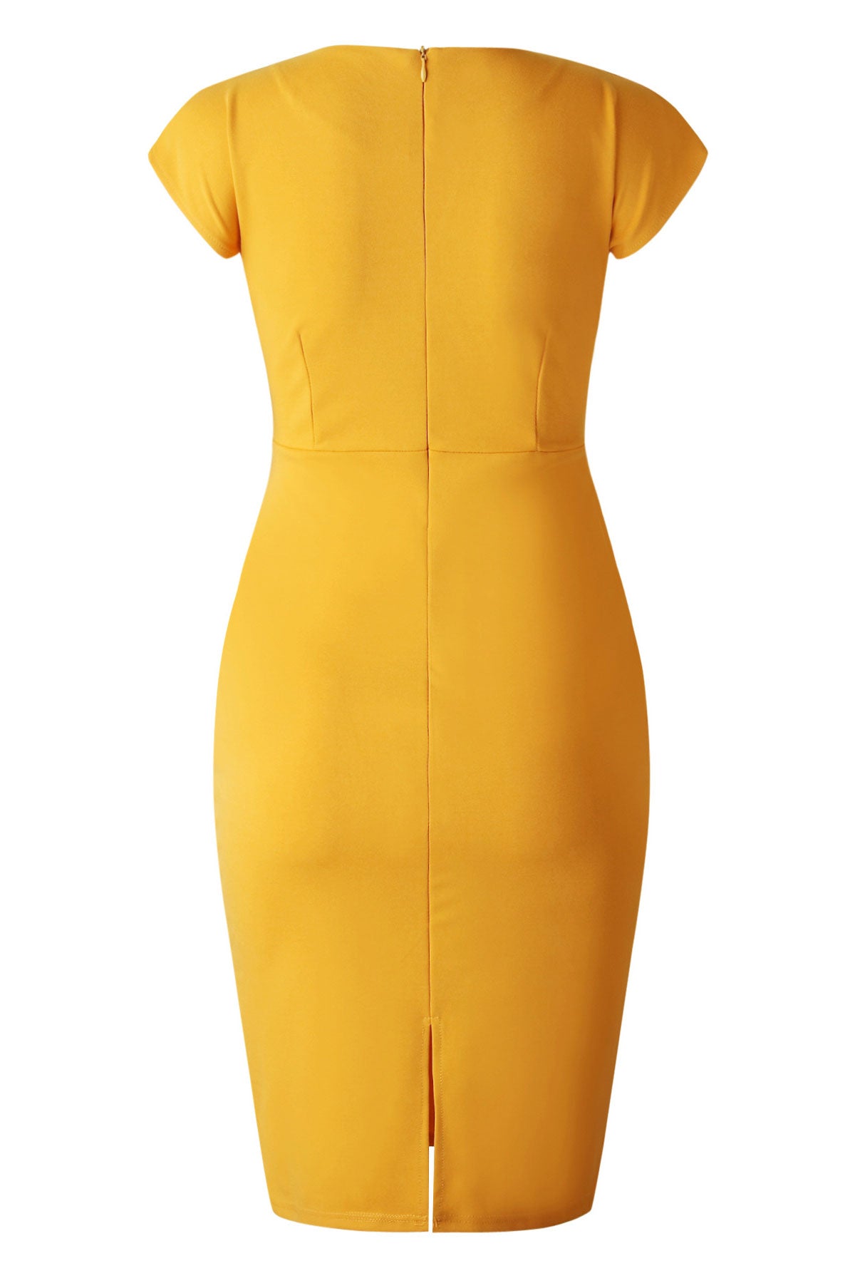 Yellow Cap Sleeves Midi Office Dress