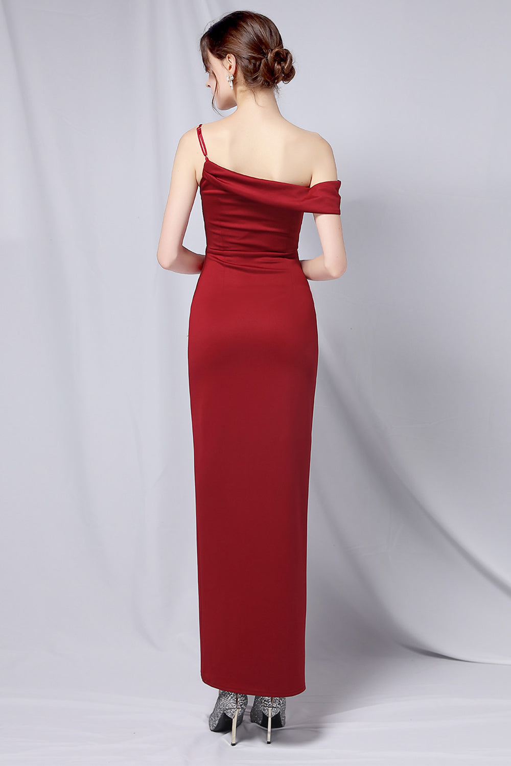 Burgundy One Shoulder Prom Dress with Slit