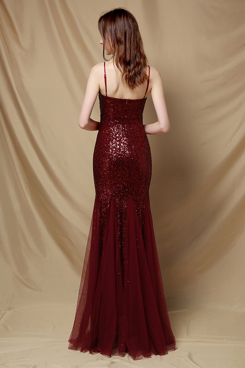 Burgundy Mermaid Sequins Party Dress