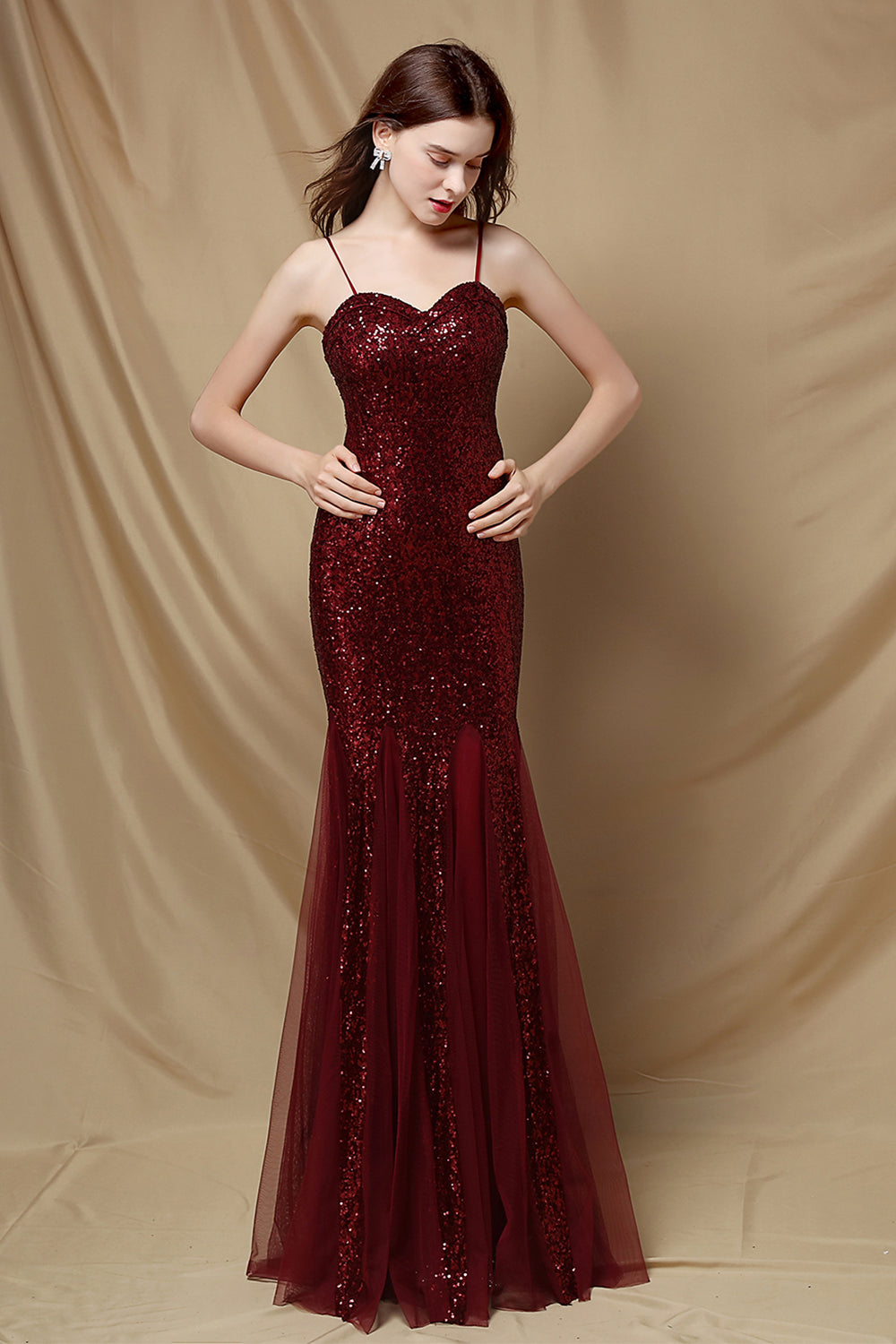 Burgundy Mermaid Sequins Party Dress