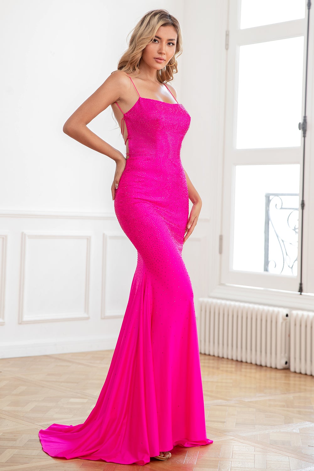 Glitter Hot Pink Mermaid Sequin Prom Dresses