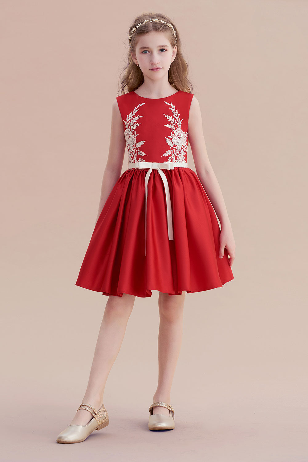 A-Line Affordable Appliques Satin Flower Girl Dress - Fashionpara