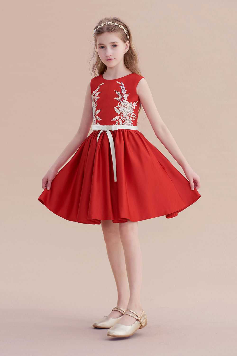 A-Line Affordable Appliques Satin Flower Girl Dress - Fashionpara