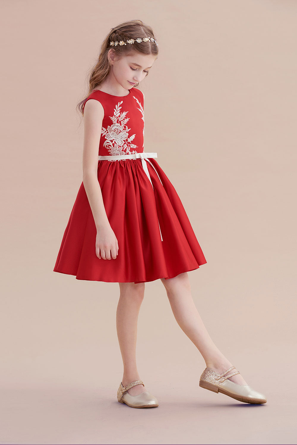 A-Line Affordable Appliques Satin Flower Girl Dress - Fashionpara