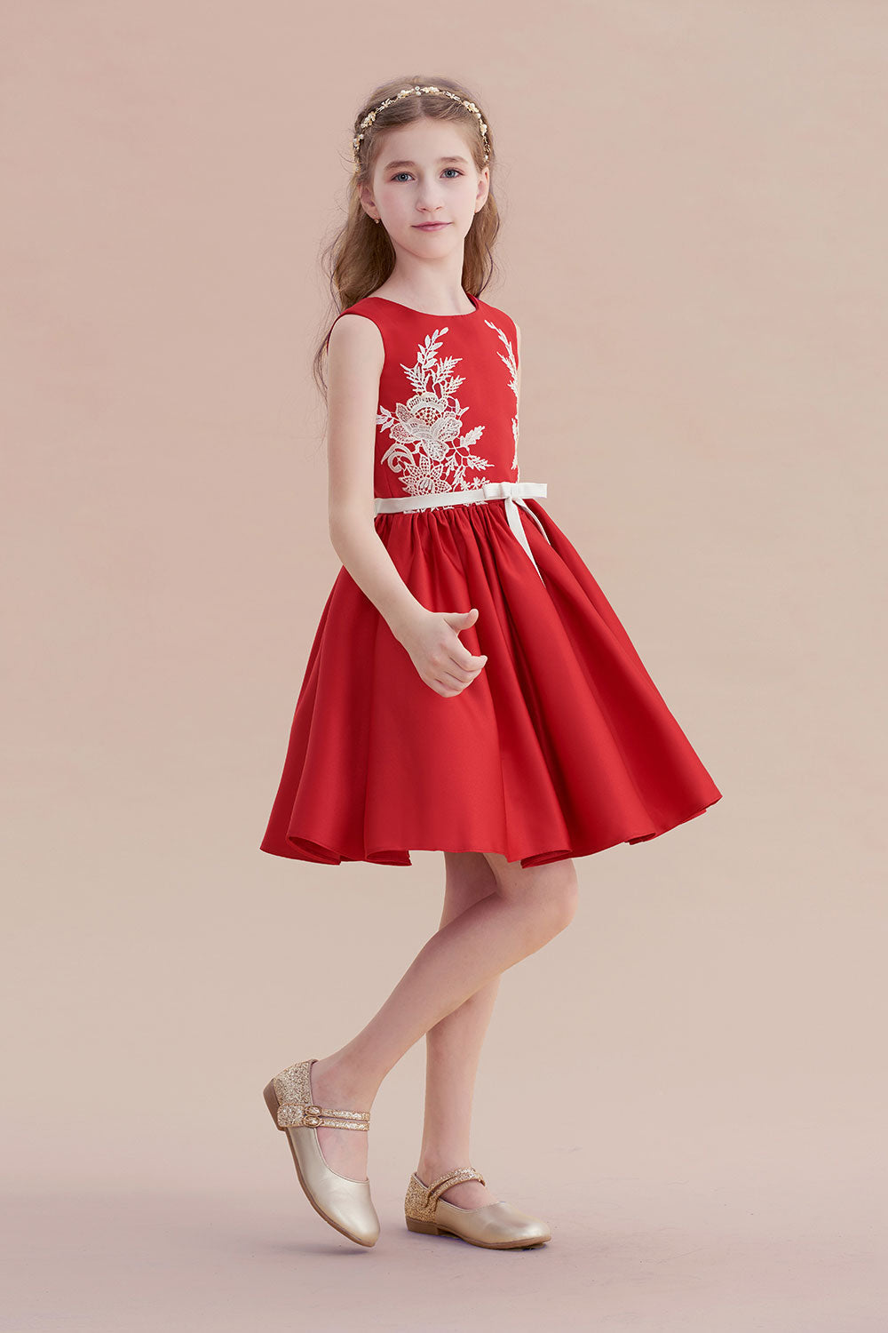 A-Line Affordable Appliques Satin Flower Girl Dress