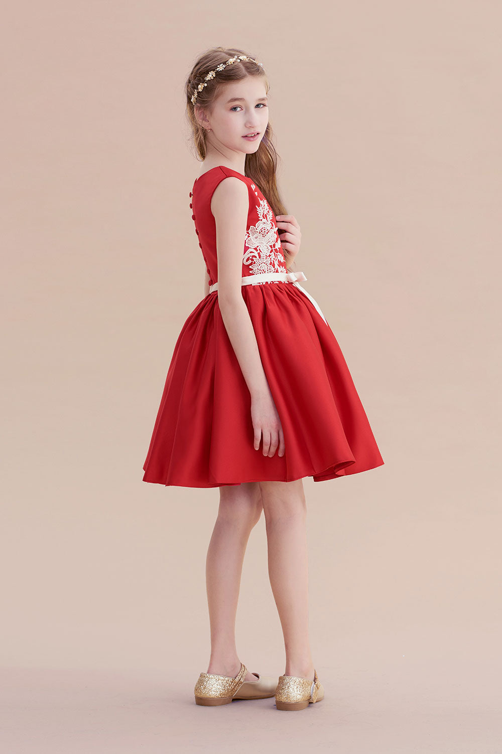 A-Line Affordable Appliques Satin Flower Girl Dress - Fashionpara